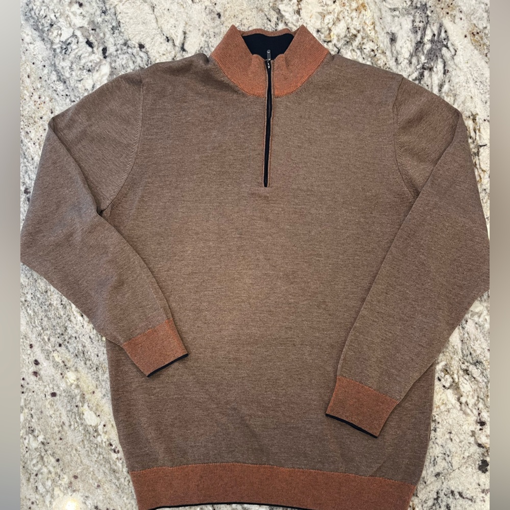 Luciano Visconti Men's Brown quarter zip lightweight sweater size Large NWT